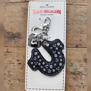 NEW True Religion Denim Rhinestone Horseshoe Bag Charm 5.25H X 3.5W NWT
